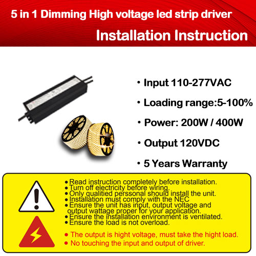 5 en 1 Atenuación Tira de LED de alto voltaje LED regulable Instrucciones de instalación del controlador universal
        